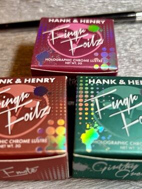 3 NEW Hank & Henry Flingn Foilz Holographic Chrome Lustre Trio-Pink, Red,Teal